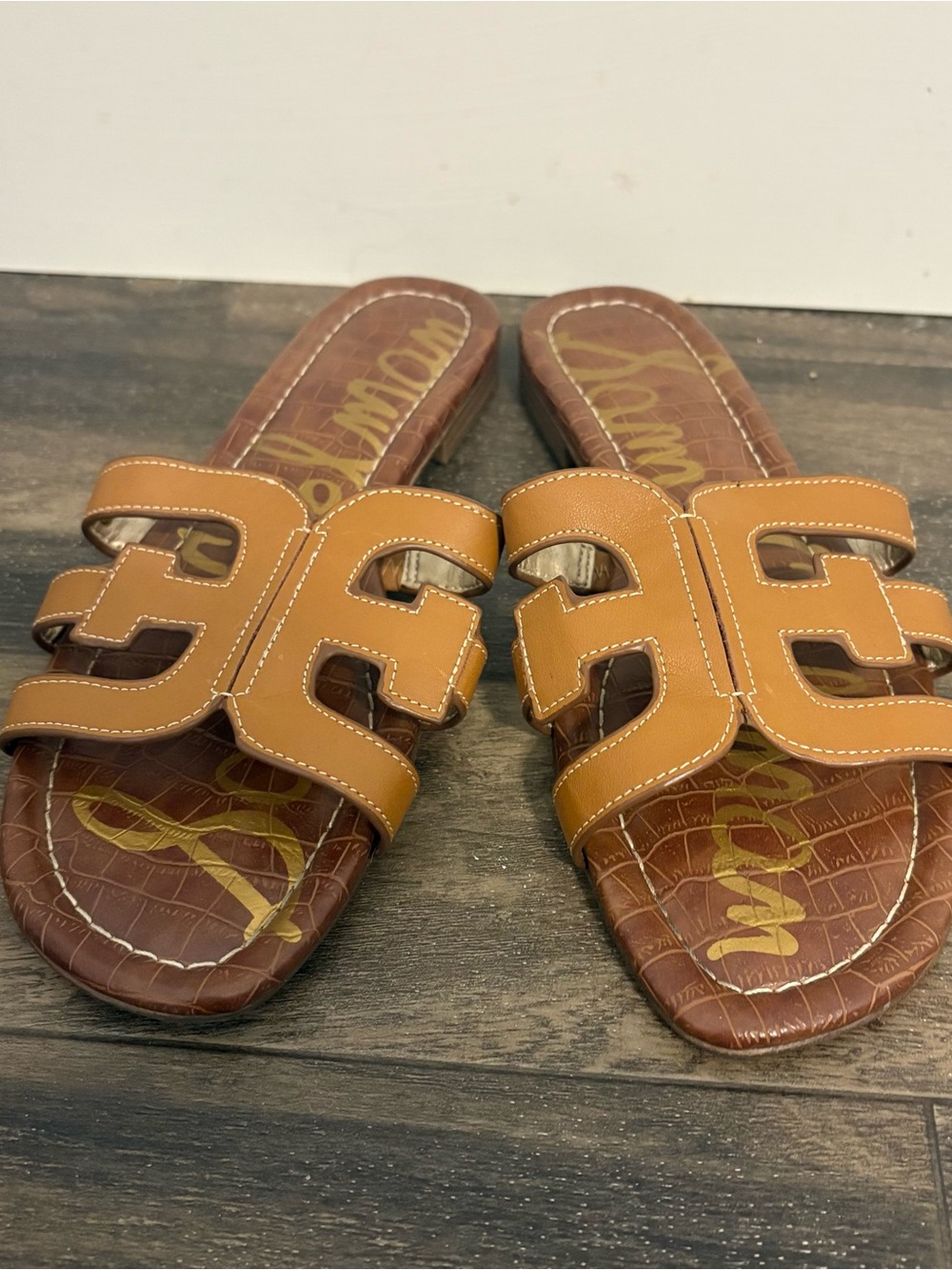 Sam Edelman Girls' Tan Slide Sandals with Cutout Logo